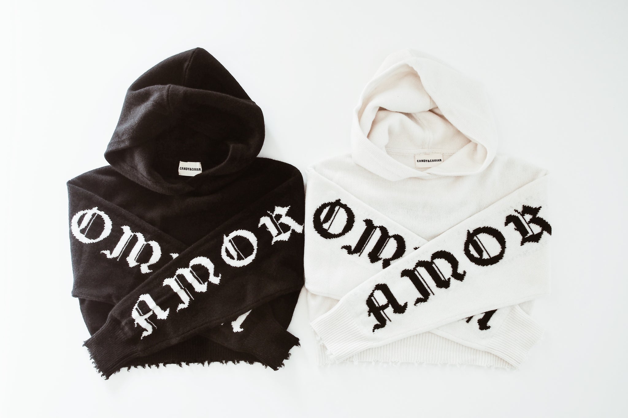 Amor Vincit Omnia Cropped Cashmere Hoodie (Black)