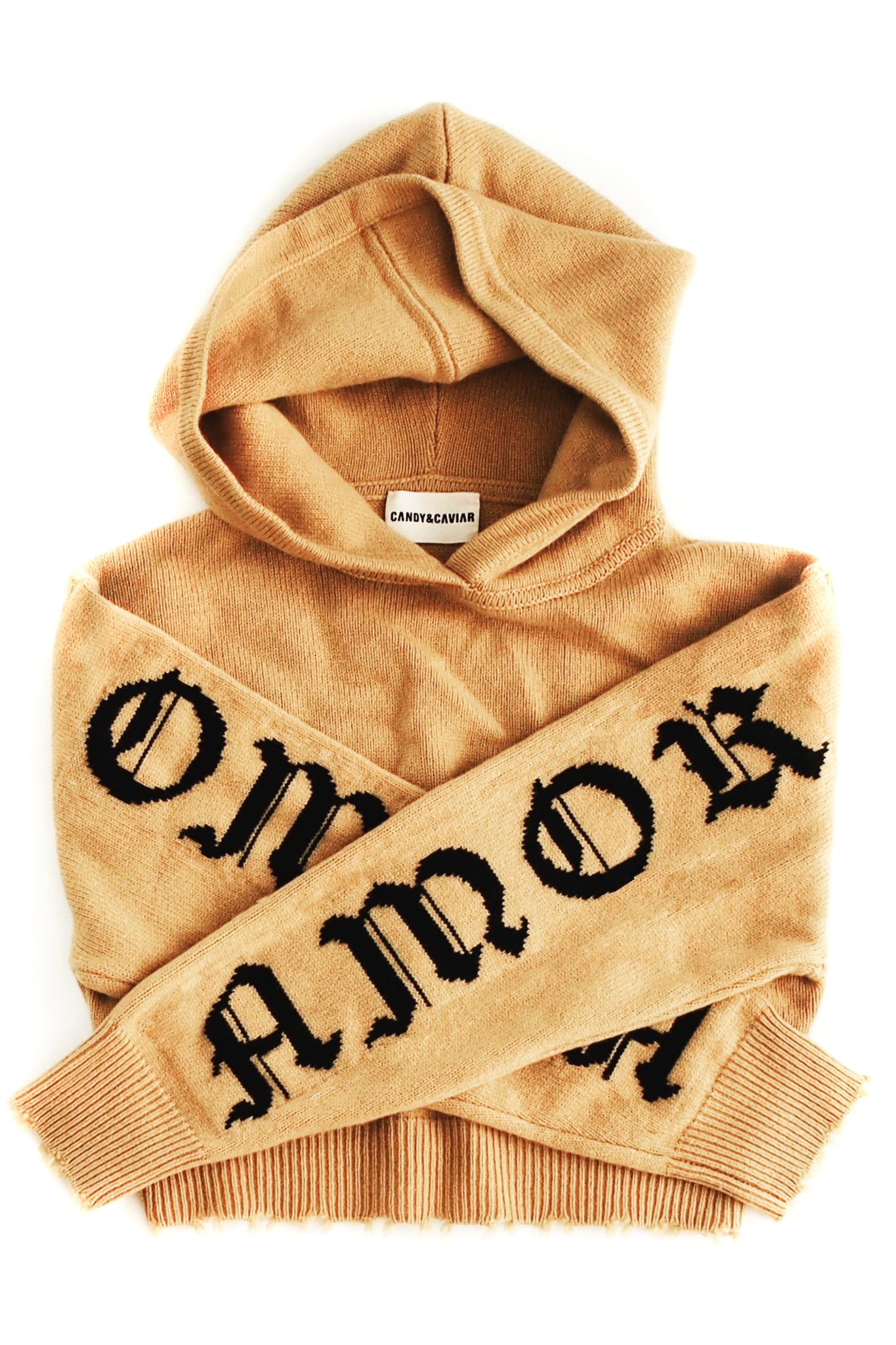 Amor Vincit Omnia Cropped Cashmere Hoodie (Mustard)