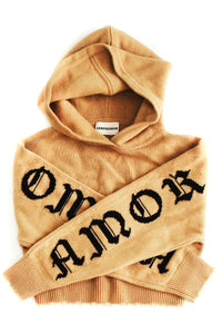 Amor Vincit Omnia Cropped Cashmere Hoodie (Mustard)