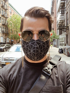 Geometric Reversible Jacquard Knit Mask (Black/Charcoal)