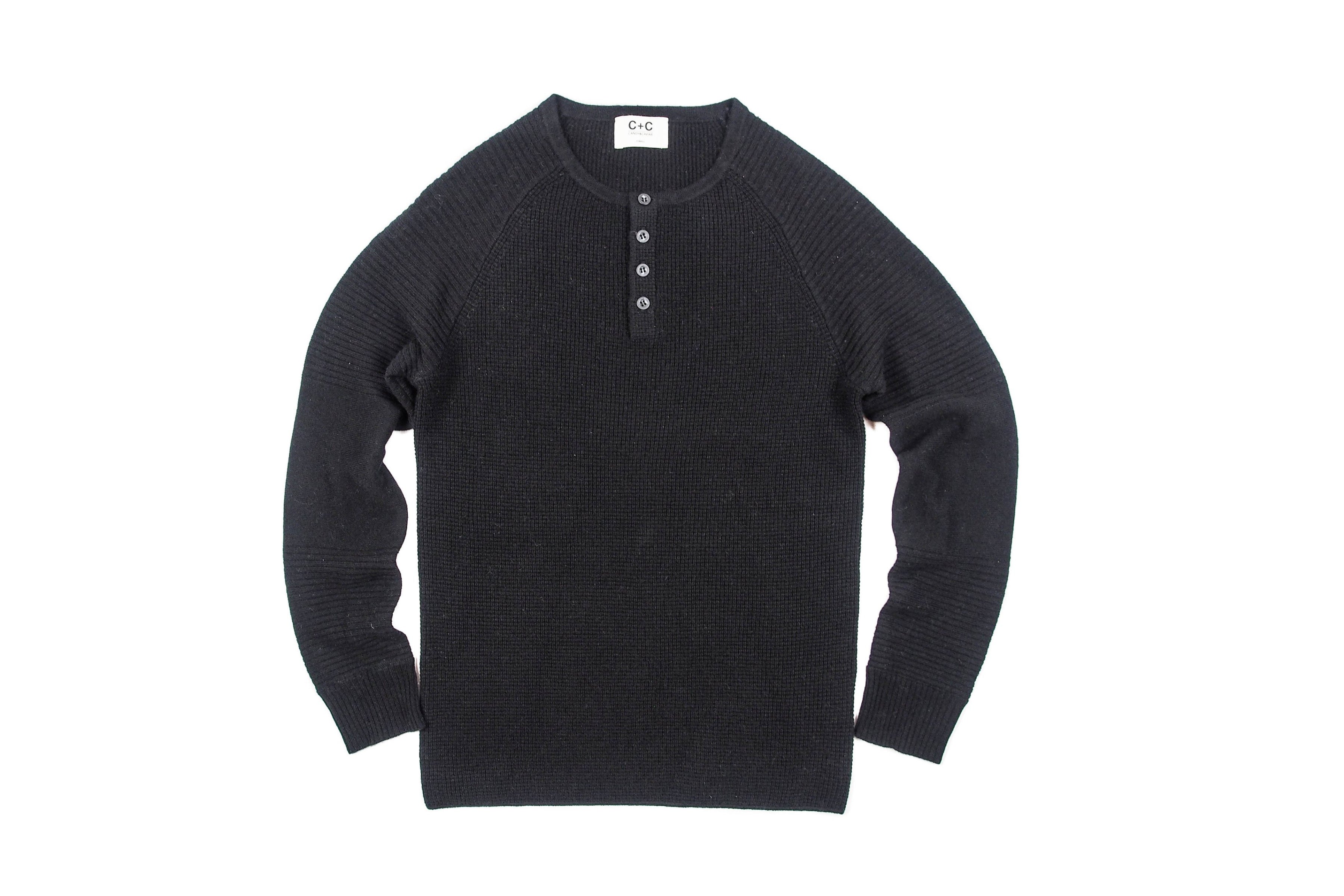 USED Men's Cashmere Henley (Black)