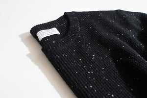 Men's Cashmere Micro Waffle Crew (Black Speckled)