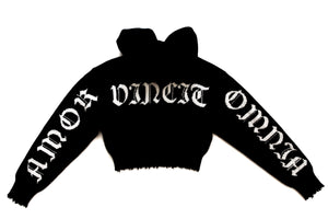 Amor Vincit Omnia Cropped Cashmere Hoodie (Black)