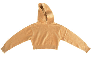 Amor Vincit Omnia Cropped Cashmere Hoodie (Mustard)