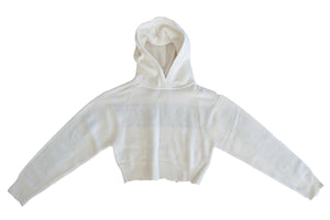 Amor Vincit Omnia Cropped Cashmere Hoodie (White)